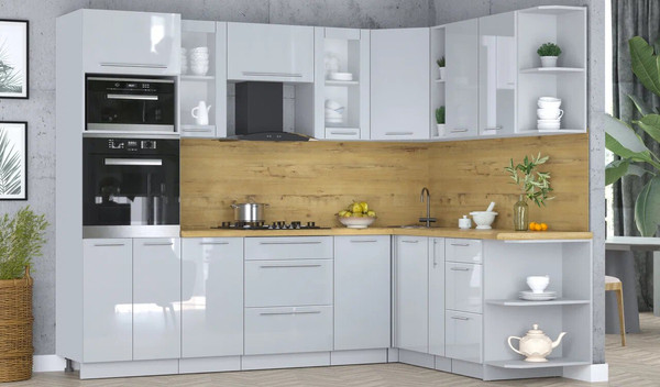 Изображение товара Кухонный гарнитур Интерлиния Мила Пластик 1.88x2.6 PR (туманный глянец/туманный глянец/дуб бунратти)