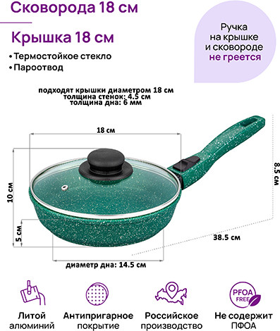 Изображение товара Сковорода Elan Gallery Гармония вкуса / 121165 (18см, изумруд)