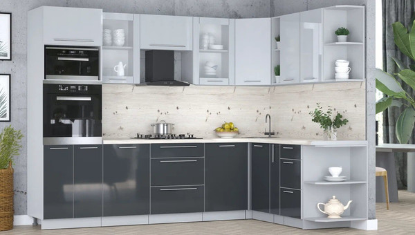 Изображение товара Кухонный гарнитур Интерлиния Мила Пластик 1.88x2.8 PR (туманный глянец/антрацит/бискайская сосна)