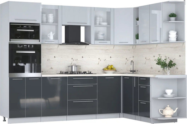 Изображение товара Кухонный гарнитур Интерлиния Мила Пластик 1.88x2.8 PR (туманный глянец/антрацит/бискайская сосна)