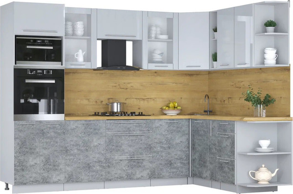 Изображение товара Кухонный гарнитур Интерлиния Мила Пластик 1.88x2.8 PR (туманный глянец/мрамор/дуб бунратти)