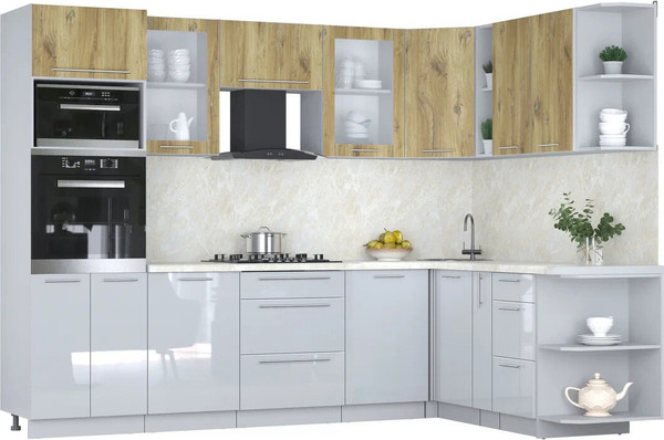 Изображение товара Кухонный гарнитур Интерлиния Мила Пластик 1.88x2.8 PR (дуб эпоксид/туманный глянец/опал светлый)