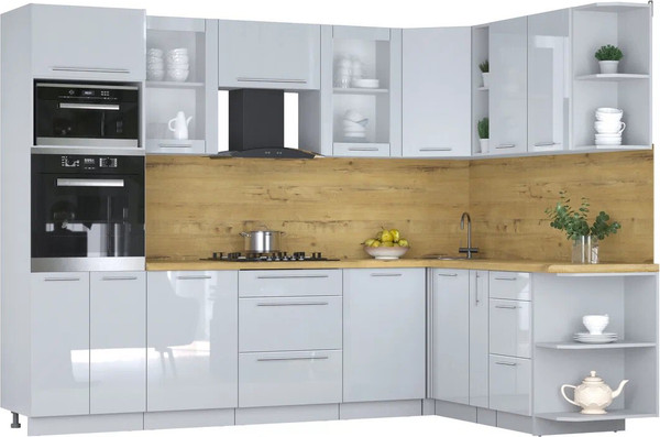 Изображение товара Кухонный гарнитур Интерлиния Мила Пластик 1.88x2.8 PR (туманный глянец/туманный глянец/дуб бунратти)