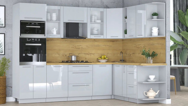 Изображение товара Кухонный гарнитур Интерлиния Мила Пластик 1.88x2.8 PR (туманный глянец/туманный глянец/дуб бунратти)