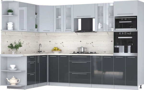 Изображение товара Кухонный гарнитур Интерлиния Мила Пластик 1.88x3.0 LV (туманный глянец/антрацит/бискайская сосна)