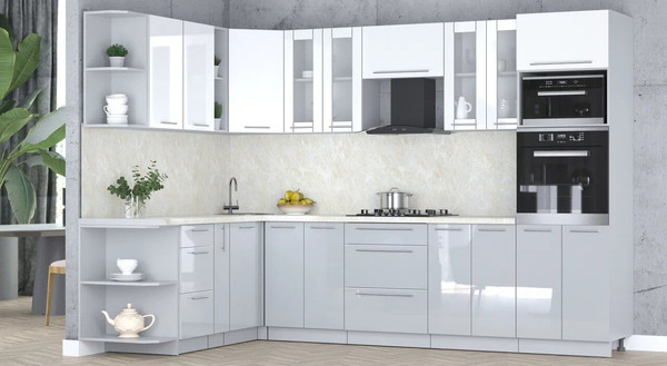 Изображение товара Кухонный гарнитур Интерлиния Мила Пластик 1.88x3.0 LV (белый глянец/туманный глянец/опал светлый)