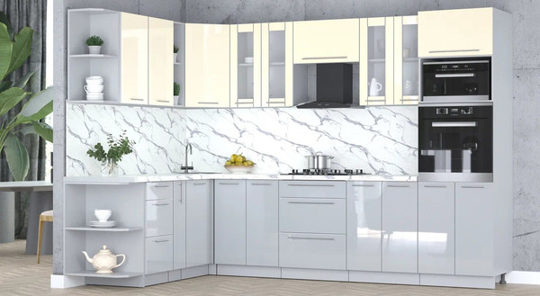 Изображение товара Кухонный гарнитур Интерлиния Мила Пластик 1.88x3.0 LV (ваниль/туманный глянец/белый гранит)