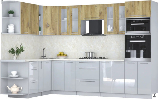 Изображение товара Кухонный гарнитур Интерлиния Мила Пластик 1.88x3.0 LV (дуб эпоксид/туманный глянец/опал светлый)