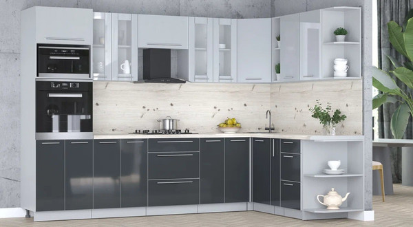 Изображение товара Кухонный гарнитур Интерлиния Мила Пластик 1.88x3.0 PR (туманный глянец/антрацит/бискайская сосна)