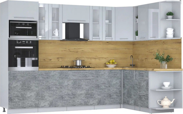 Изображение товара Кухонный гарнитур Интерлиния Мила Пластик 1.88x3.0 PR (туманный глянец/мрамор/дуб бунратти)
