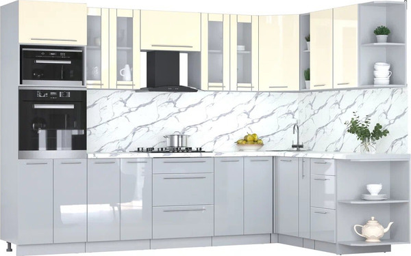 Изображение товара Кухонный гарнитур Интерлиния Мила Пластик 1.88x3.0 PR (ваниль/туманный глянец/белый гранит)