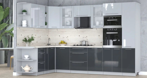 Изображение товара Кухонный гарнитур Интерлиния Мила Пластик 1.88x3.2 LV (туманный глянец/антрацит/бискайская сосна)