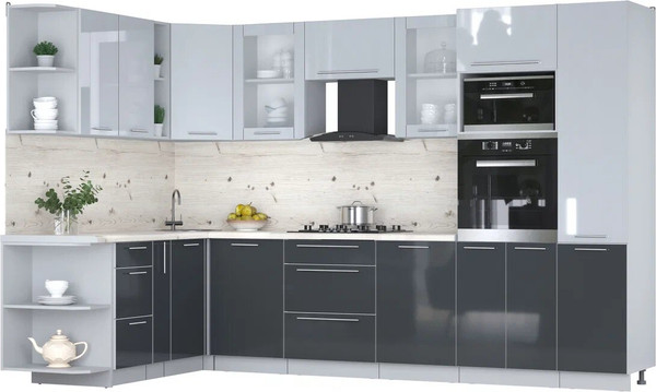 Изображение товара Кухонный гарнитур Интерлиния Мила Пластик 1.88x3.2 LV (туманный глянец/антрацит/бискайская сосна)