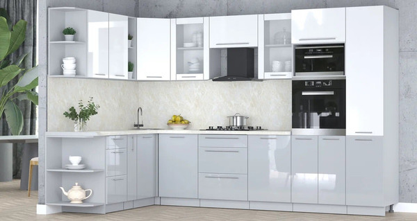 Изображение товара Кухонный гарнитур Интерлиния Мила Пластик 1.88x3.2 LV (белый глянец/туманный глянец/опал светлый)