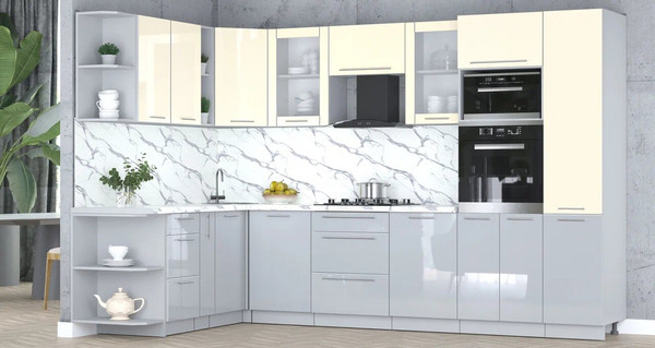 Изображение товара Кухонный гарнитур Интерлиния Мила Пластик 1.88x3.2 LV (ваниль/туманный глянец/белый гранит)