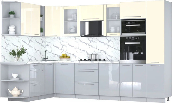 Изображение товара Кухонный гарнитур Интерлиния Мила Пластик 1.88x3.2 LV (ваниль/туманный глянец/белый гранит)