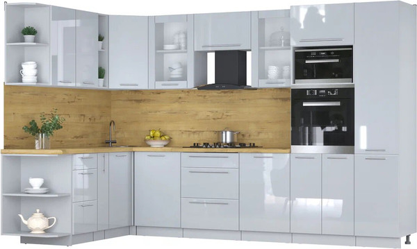 Изображение товара Кухонный гарнитур Интерлиния Мила Пластик 1.88x3.2 LV (туманный глянец/туманный глянец/дуб бунратти)