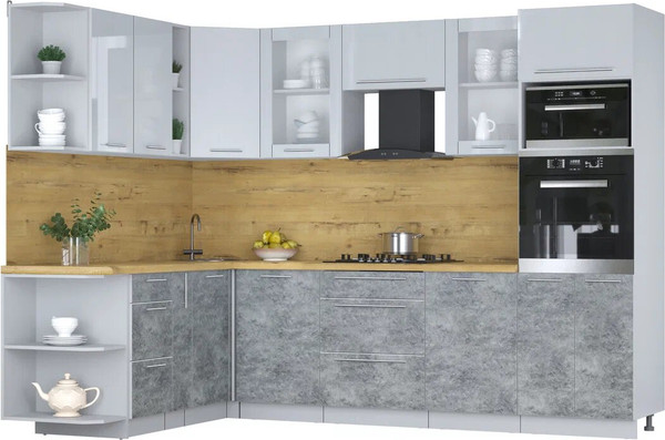 Изображение товара Кухонный гарнитур Интерлиния Мила Пластик 1.88x2.8 LV (туманный глянец/мрамор/дуб бунратти)