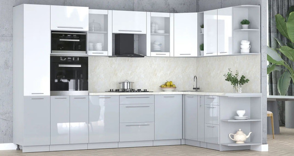 Изображение товара Кухонный гарнитур Интерлиния Мила Пластик 1.88x3.2 PR (белый глянец/туманный глянец/опал светлый)