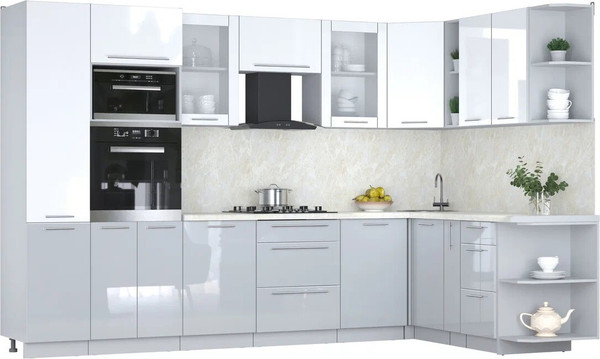 Изображение товара Кухонный гарнитур Интерлиния Мила Пластик 1.88x3.2 PR (белый глянец/туманный глянец/опал светлый)