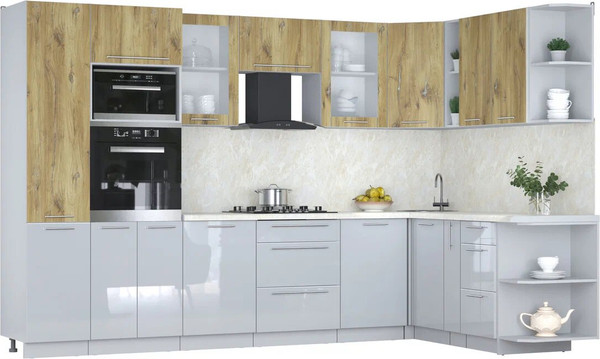 Изображение товара Кухонный гарнитур Интерлиния Мила Пластик 1.88x3.2 PR (дуб эпоксид/туманный глянец/опал светлый)