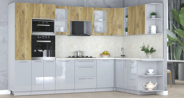 Изображение товара Кухонный гарнитур Интерлиния Мила Пластик 1.88x3.2 PR (дуб эпоксид/туманный глянец/опал светлый)