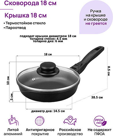 Изображение товара Сковорода Elan Gallery Гармония вкуса / 121171 (18см, черный оникс)