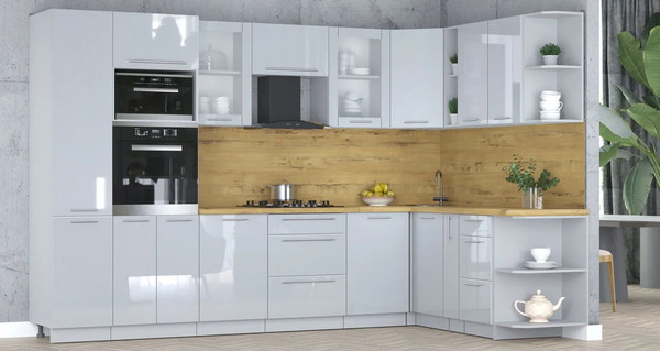 Изображение товара Кухонный гарнитур Интерлиния Мила Пластик 1.88x3.2 PR (туманный глянец/туманный глянец/дуб бунратти)