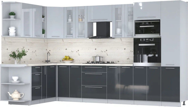 Изображение товара Кухонный гарнитур Интерлиния Мила Пластик 1.88x3.4 LV (туманный глянец/антрацит/бискайская сосна)