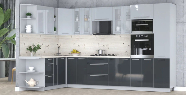 Изображение товара Кухонный гарнитур Интерлиния Мила Пластик 1.88x3.4 LV (туманный глянец/антрацит/бискайская сосна)