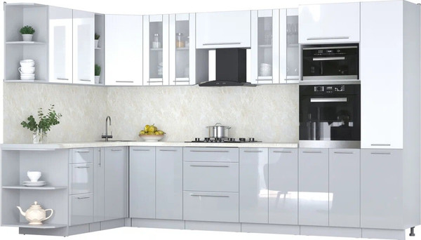 Изображение товара Кухонный гарнитур Интерлиния Мила Пластик 1.88x3.4 LV (белый глянец/туманный глянец/опал светлый)