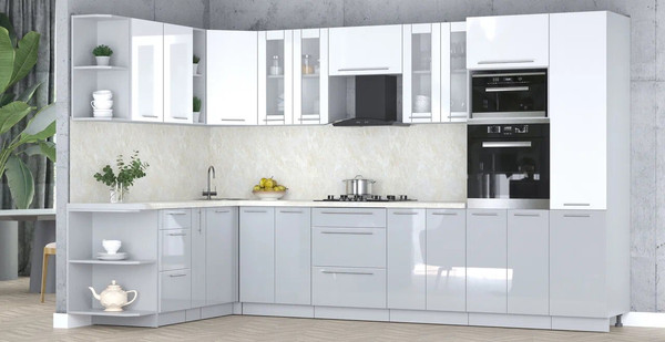 Изображение товара Кухонный гарнитур Интерлиния Мила Пластик 1.88x3.4 LV (белый глянец/туманный глянец/опал светлый)