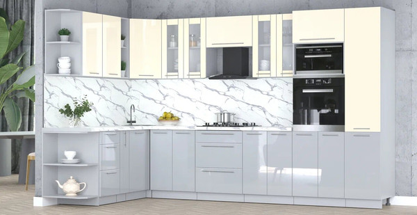 Изображение товара Кухонный гарнитур Интерлиния Мила Пластик 1.88x3.4 LV (ваниль/туманный глянец/белый гранит)