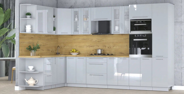 Изображение товара Кухонный гарнитур Интерлиния Мила Пластик 1.88x3.4 LV (туманный глянец/туманный глянец/дуб бунратти)