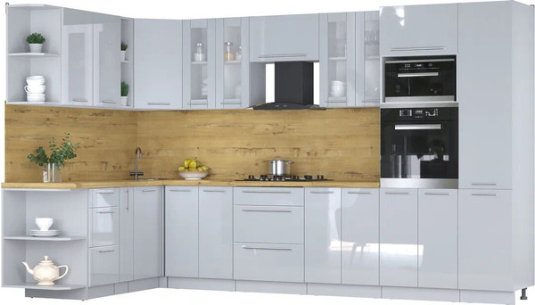 Изображение товара Кухонный гарнитур Интерлиния Мила Пластик 1.88x3.4 LV (туманный глянец/туманный глянец/дуб бунратти)