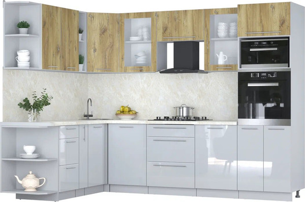 Изображение товара Кухонный гарнитур Интерлиния Мила Пластик 1.88x2.8 LV (дуб эпоксид/туманный глянец/опал светлый)