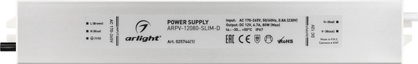 Изображение товара Адаптер для светодиодной ленты Arlight ARPV-12080-SLIM-D 12V 6.7A 80W / 025744(1)