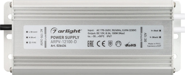 Изображение товара Адаптер для светодиодной ленты Arlight ARPV-12100-D 12V 8.3A 100W / 026434