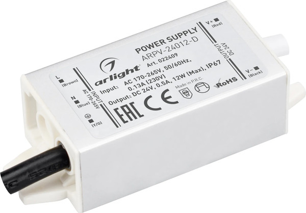 Изображение товара Адаптер для светодиодной ленты Arlight ARPV-24012-D 24V 0.5A 12W / 022409