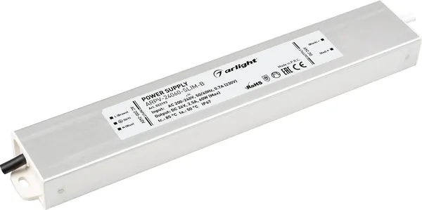 Изображение товара Адаптер для светодиодной ленты Arlight ARPV-24060-SLIM-B 24V 2.5A 60W / 022193