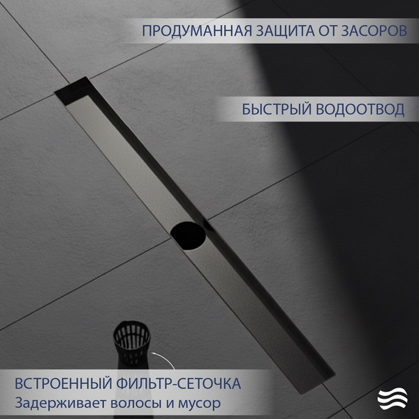 Изображение товара Трап для душа Lauter 2120165-KGM 600x70 (оружейная сталь)