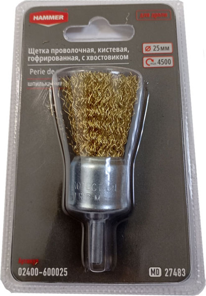 Изображение товара Щетка для электроинструмента Hammer Проволочная кистевая гофрированная 25мм / 02400-600025 (с хвостовиком)