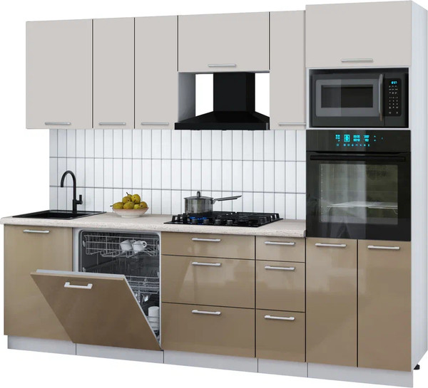 Изображение товара Кухонный гарнитур Interline Мила Gloss 2.6-ПМ1 (капучино глянец/кашемир/травертин серый)