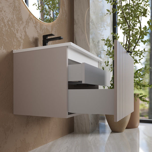 Изображение товара Тумба с умывальником Lauter Melisa 60 + Alton 61 (кашемир п/мат, три ручки в комплекте)