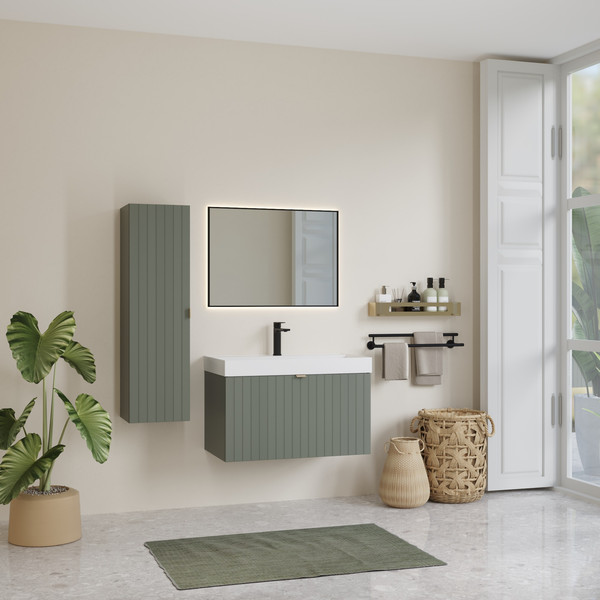 Изображение товара Тумба с умывальником Lauter Melisa 80 (серо-зеленый п/мат/искусственный мрамор, три ручки в комплекте)