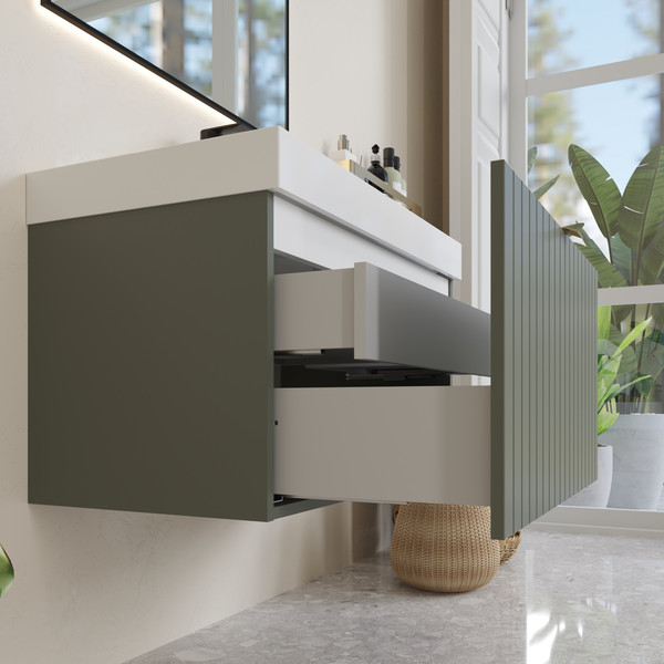 Изображение товара Тумба с умывальником Lauter Melisa 80 (серо-зеленый п/мат/искусственный мрамор, три ручки в комплекте)