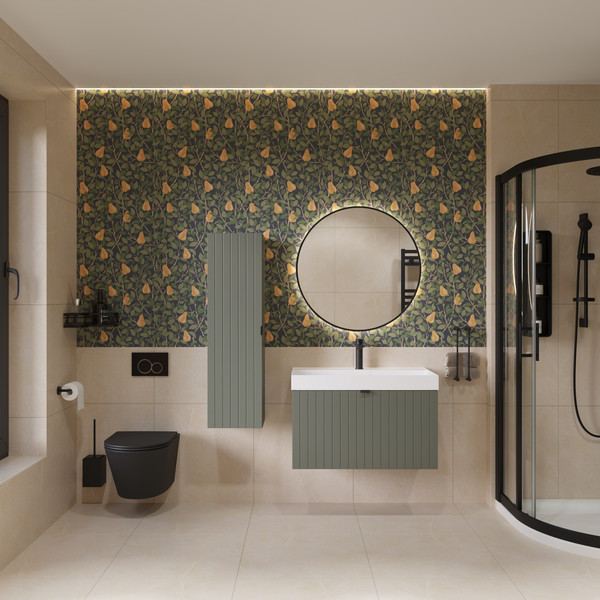 Изображение товара Тумба с умывальником Lauter Melisa 80 (серо-зеленый п/мат/искусственный мрамор, три ручки в комплекте)