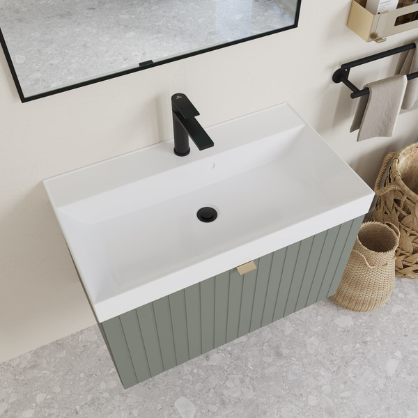 Изображение товара Тумба с умывальником Lauter Melisa 80 (серо-зеленый п/мат/искусственный мрамор, три ручки в комплекте)