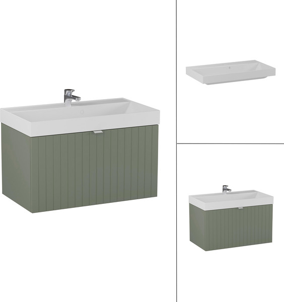 Изображение товара Тумба с умывальником Lauter Melisa 80 (серо-зеленый п/мат/искусственный мрамор, три ручки в комплекте)