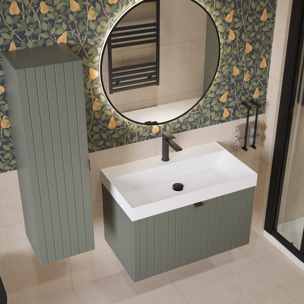 Изображение товара Тумба с умывальником Lauter Melisa 80 (серо-зеленый п/мат/искусственный мрамор, три ручки в комплекте)